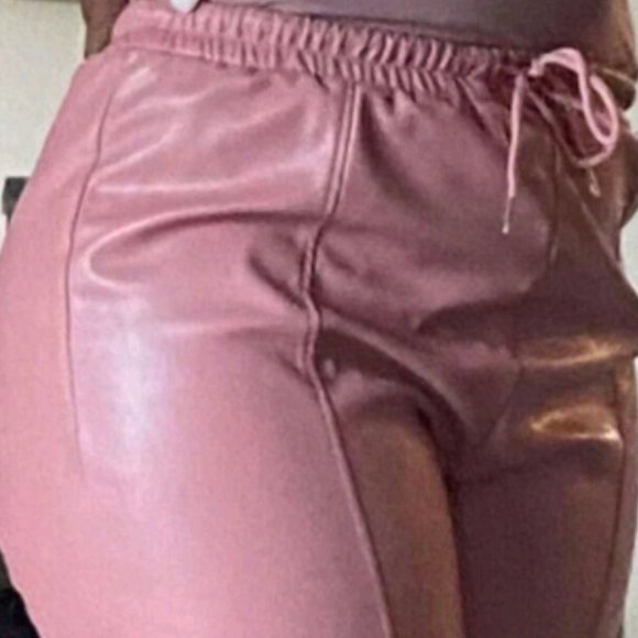 Pink Faux Leather PU jogger pants - Picture 4 of 9